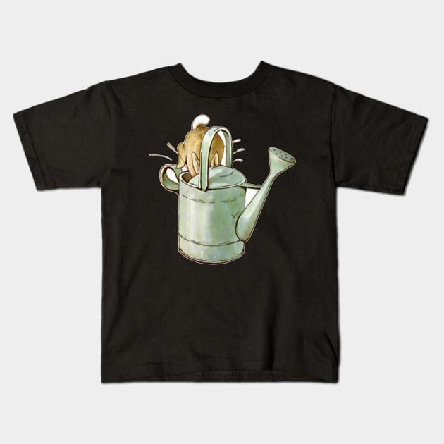 Peter Hides in a Watering Can - Beatrix Potter Kids T-Shirt by forgottenbeauty